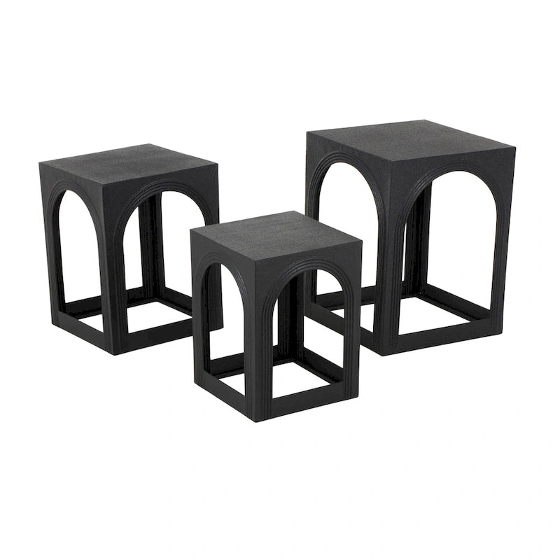 Metal Nested Side End Accent Table with Arched Cutouts - Set of 3 Black - Roche River Decor - 16W x 16L x 21H