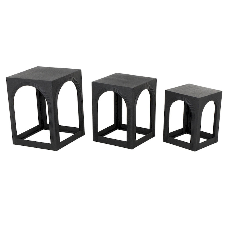 Metal Nested Side End Accent Table with Arched Cutouts - Set of 3 Black - Roche River Decor - 16W x 16L x 21H