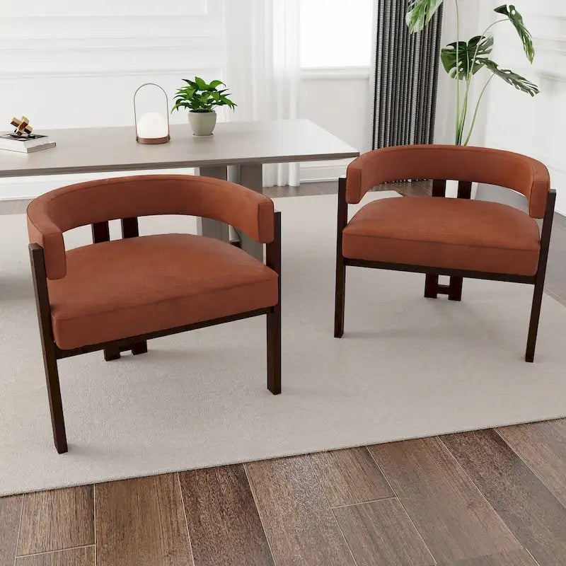 Modern Accent Chair Upholstered Armchair with Open Back 3 Legs Barrel Dining Chair Comfy Side Chair for Living Room Set of 2