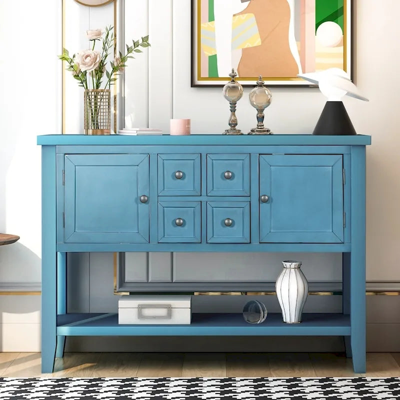 Retro Style Buffet Sideboard Wood Console Table with Bottom Shelf, Easy Assemble, for Living Room, Kitchen, Entryway