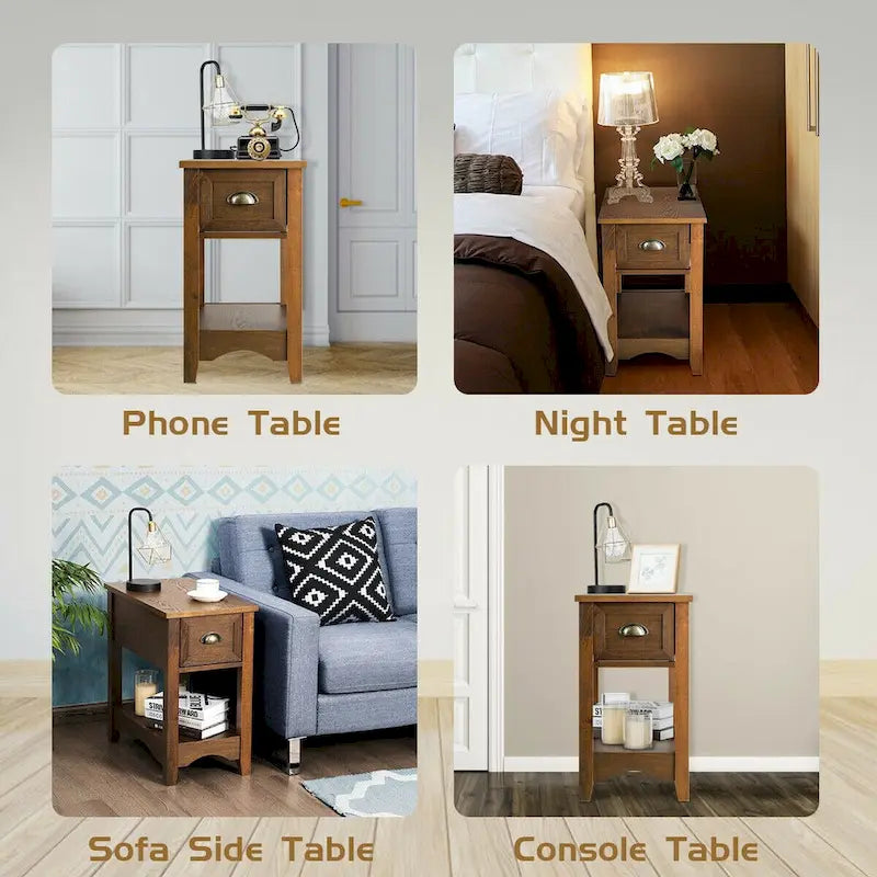 Gymax Set of 2 Contemporary Side End Table Compact Table w/ Drawer - 13  X 22  X 23  (L X W X H)
