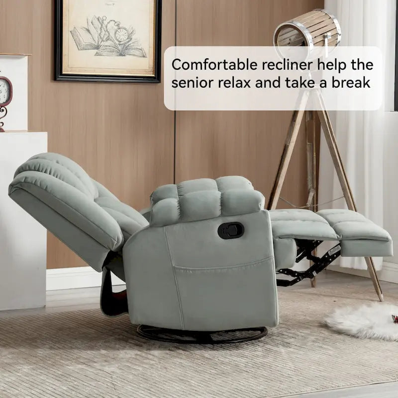 Lazy Boy Swivel Rocker Fabric Recliner Chair, Overstuffed Large Manual Recliner Glider with Pillow Top Arms and Cushion Back
