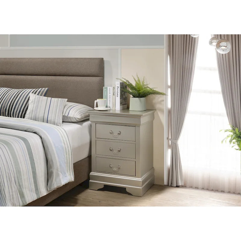 Wood 3 Drawer Nightstand