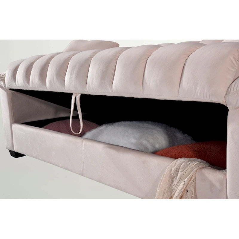 82.7 Velvet Storage Convertible Sofa Sleeper Couch with 2 Pillows