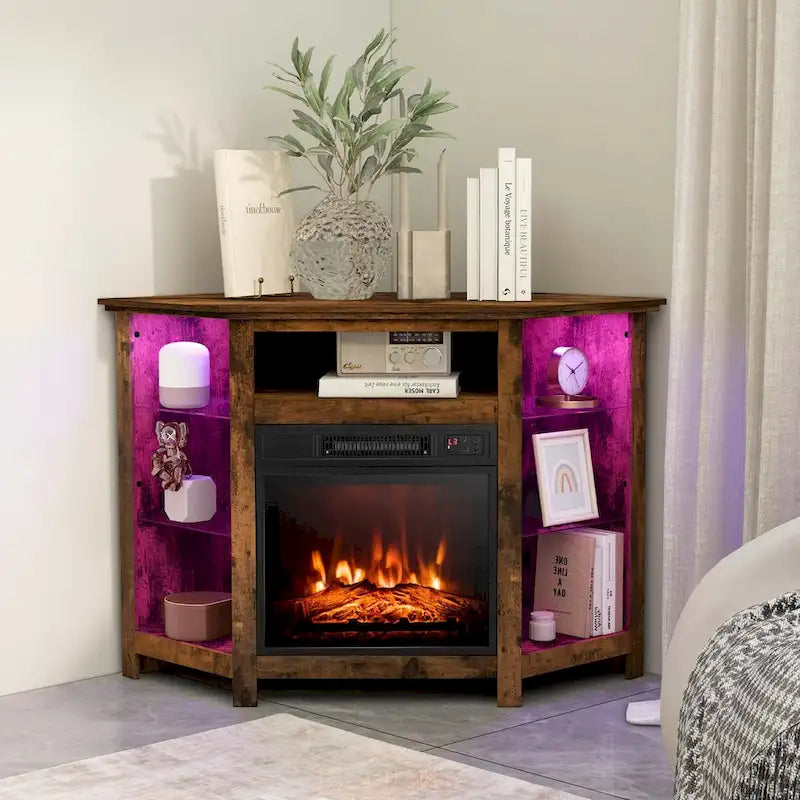Costway Fireplace TV Stand w/ Led Lights & 18  Electric Fireplace for - See Details