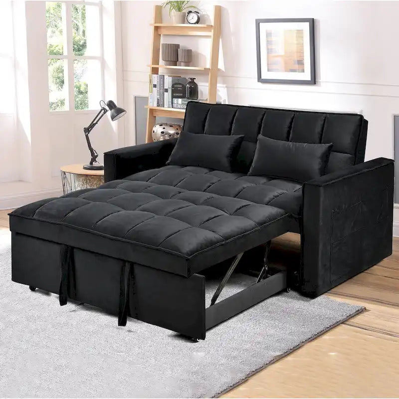 Modern Velvet Futon Loveseat with Reclining Backrest & Pockets, Seats 2 â€?Dark Gray / Light Gray / Blue / Black