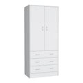 19  Modern Double-door Armoire with 3 Drawers and 1 Hanging Rod for Bedroom