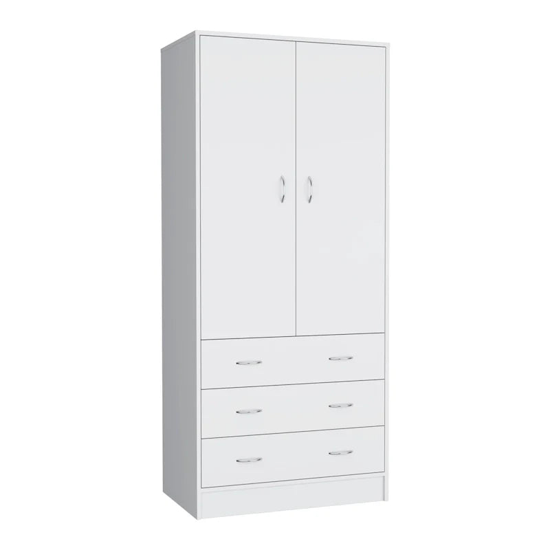 19  Modern Double-door Armoire with 3 Drawers and 1 Hanging Rod for Bedroom