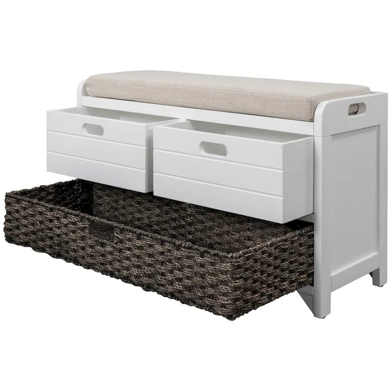 Wood Storage Bench with 2 Woven Baskets by Harper&Bright Designs