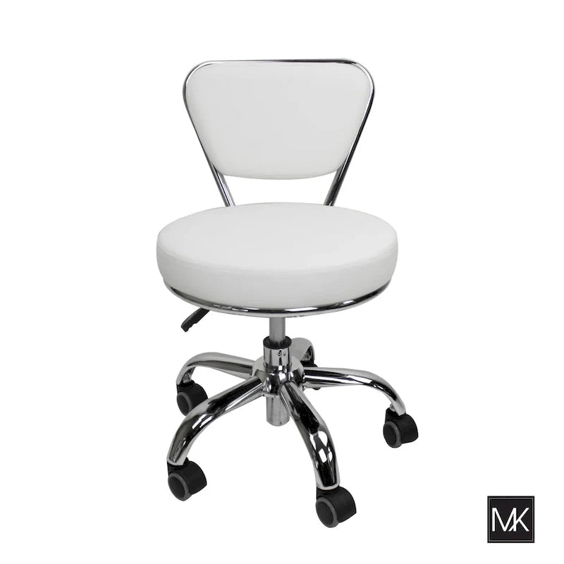 Dayton Short Stool Adjustable 13 to 15 Low Rolling Chair with Backrest, White - N/A