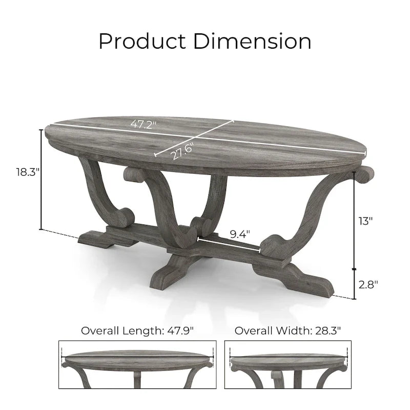 DH BASIC Farmhouse Vintage Grey 48-inch Coffee Table by Denhour