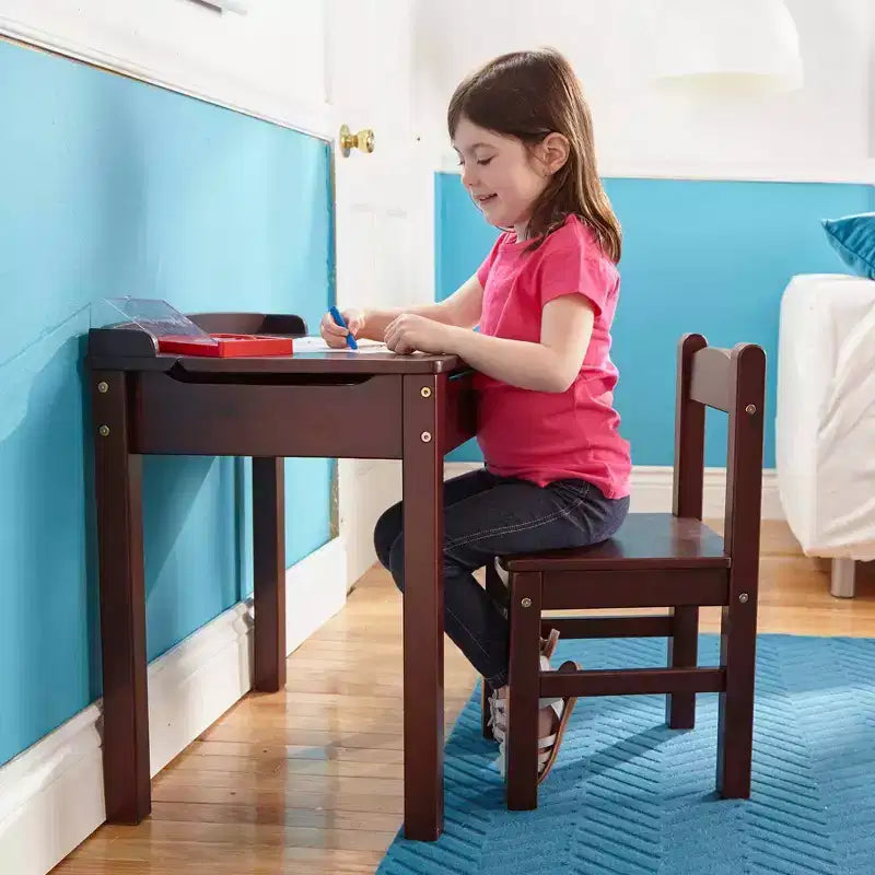 Melissa & Doug – Bureau et chaise pour enfant avec plateau relevable en bois – Expresso : Ensembles de mobilier de bureau, cadre en bois, rangement fermé