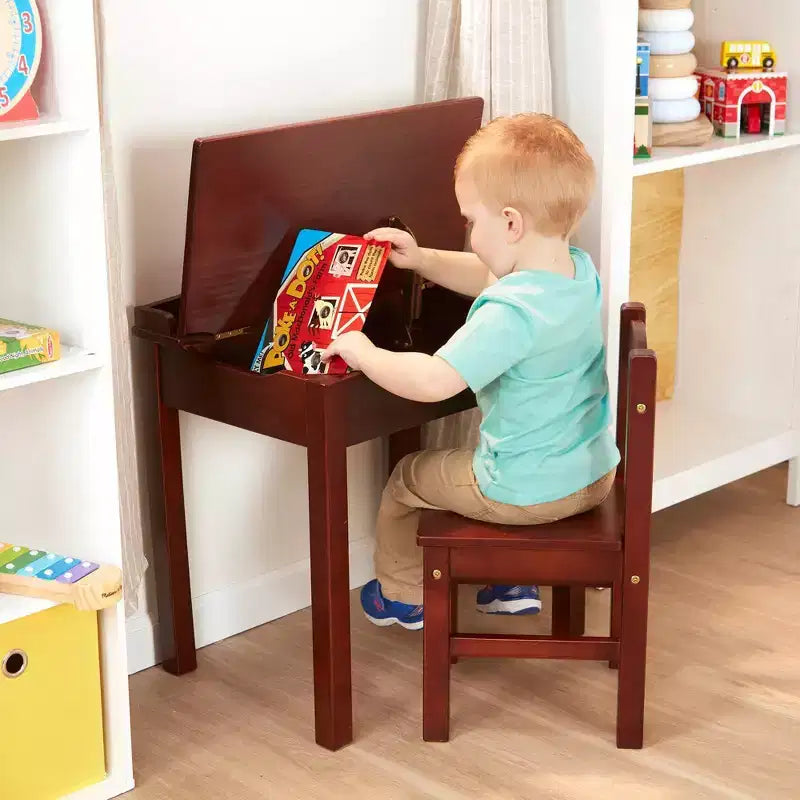 Melissa & Doug – Bureau et chaise pour enfant avec plateau relevable en bois – Expresso : Ensembles de mobilier de bureau, cadre en bois, rangement fermé