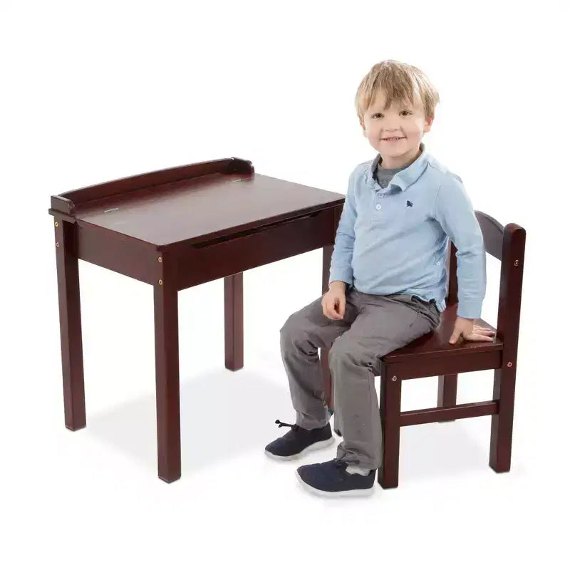 Melissa & Doug – Bureau et chaise pour enfant avec plateau relevable en bois – Expresso : Ensembles de mobilier de bureau, cadre en bois, rangement fermé