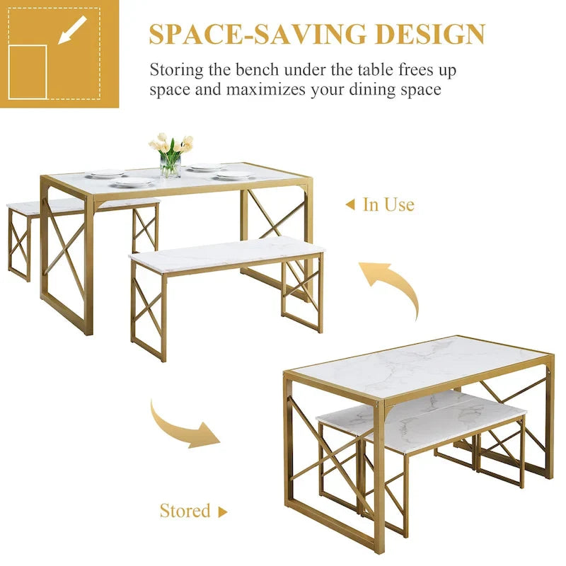 Table à manger 3 pièces VECELO avec banc, ensemble de table de salle à manger pour 4-6 personnes, table de cuisine avec 2 bancs, ensemble de table à manger