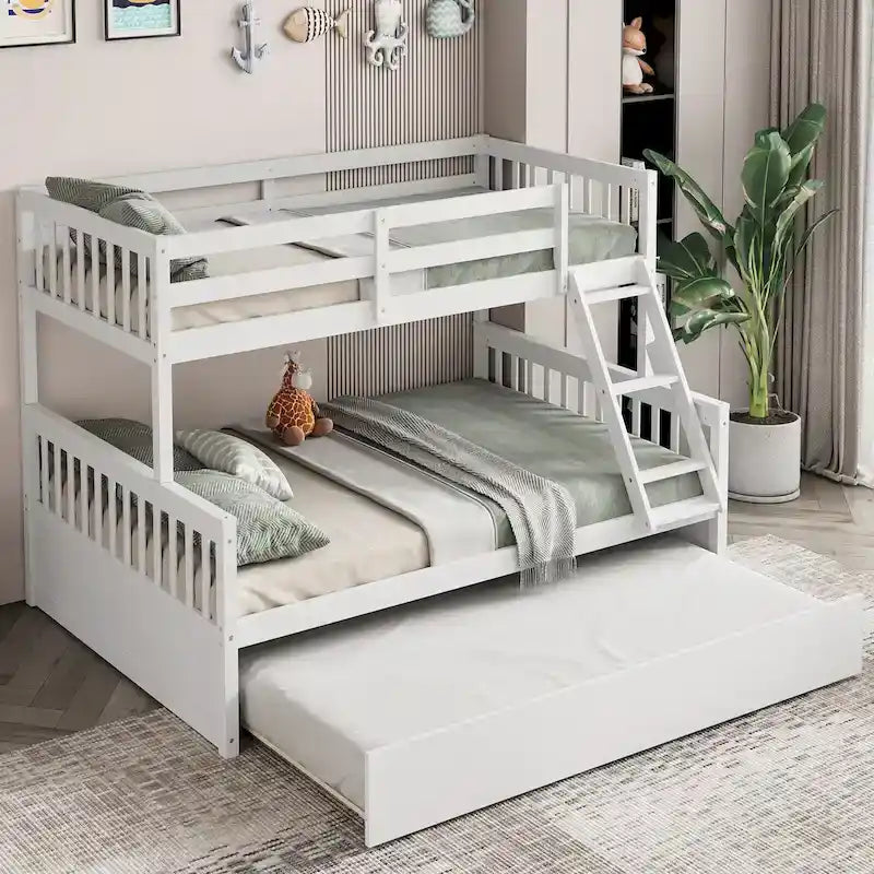 Gymax Twin Over Full Bunk Bed with Twin Trundle Convertible Platform