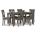 Ensemble de salle à manger 7 pièces, chaises à dossier ajouré, bois gris foncé, polyester