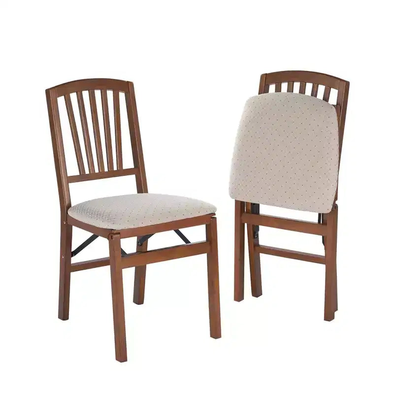 Stakmore Set of 2 Slat Back Folding Chair Fruitwood Solid Hardwood, Padded Seat, Fully Assembled