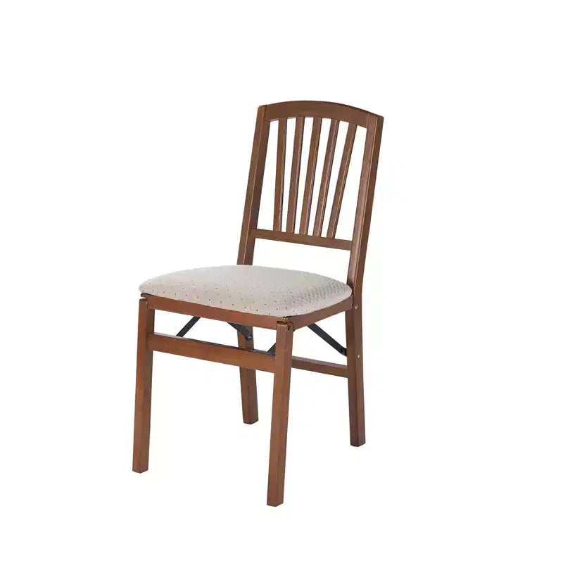 Stakmore Set of 2 Slat Back Folding Chair Fruitwood Solid Hardwood, Padded Seat, Fully Assembled