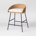 24" Landis Wicker Backed Counter Height Barstool with Cushion and Footrest White/Black- Threshold™