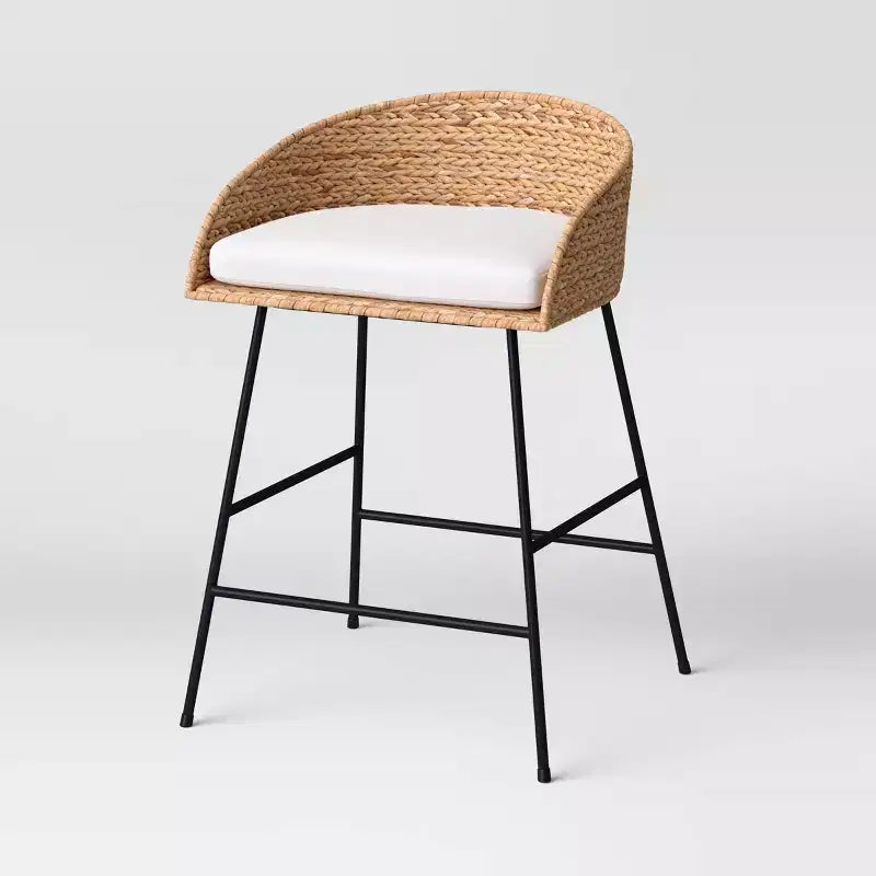 24" Landis Wicker Backed Counter Height Barstool with Cushion and Footrest White/Black- Threshold™