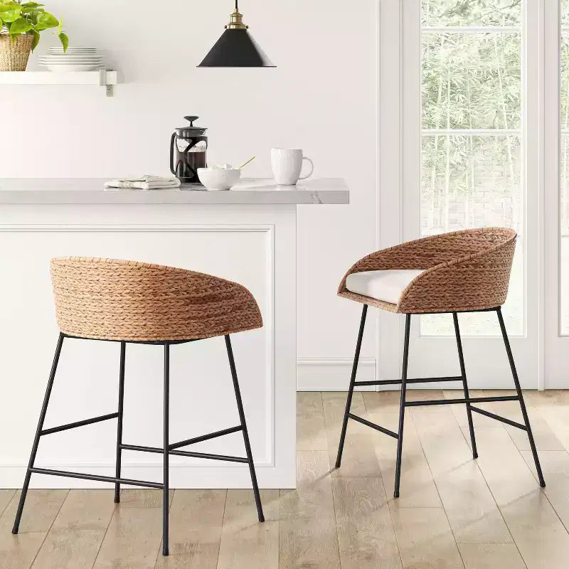 24" Landis Wicker Backed Counter Height Barstool with Cushion and Footrest White/Black- Threshold™
