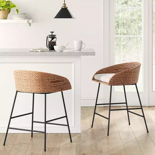 24" Landis Wicker Backed Counter Height Barstool with Cushion and Footrest White/Black- Threshold™