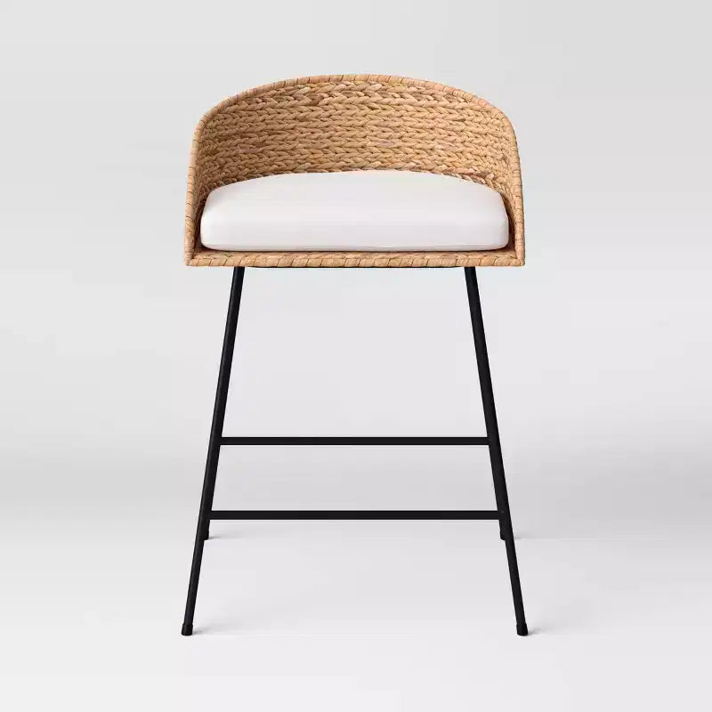 24" Landis Wicker Backed Counter Height Barstool with Cushion and Footrest White/Black- Threshold™