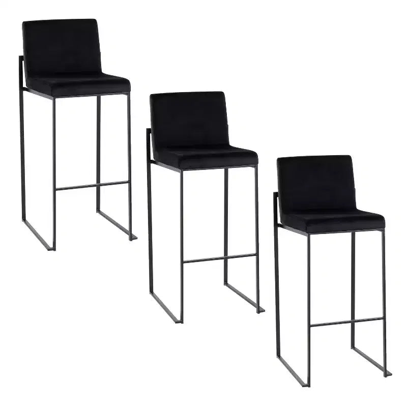 LumiSource Set of 3 Fuji High Back Barstools Black Steel/Black Velvet