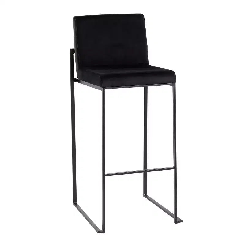 LumiSource Set of 3 Fuji High Back Barstools Black Steel/Black Velvet