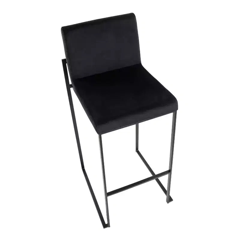 LumiSource Set of 3 Fuji High Back Barstools Black Steel/Black Velvet