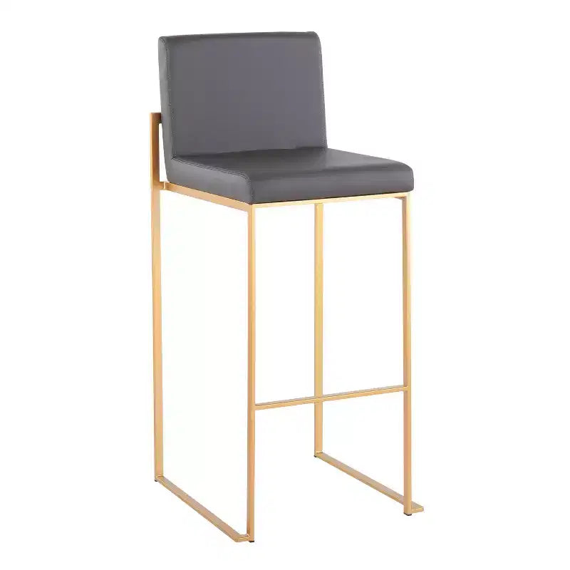 LumiSource Set of 3 Fuji High Back Barstools Gold Steel/Gray PU