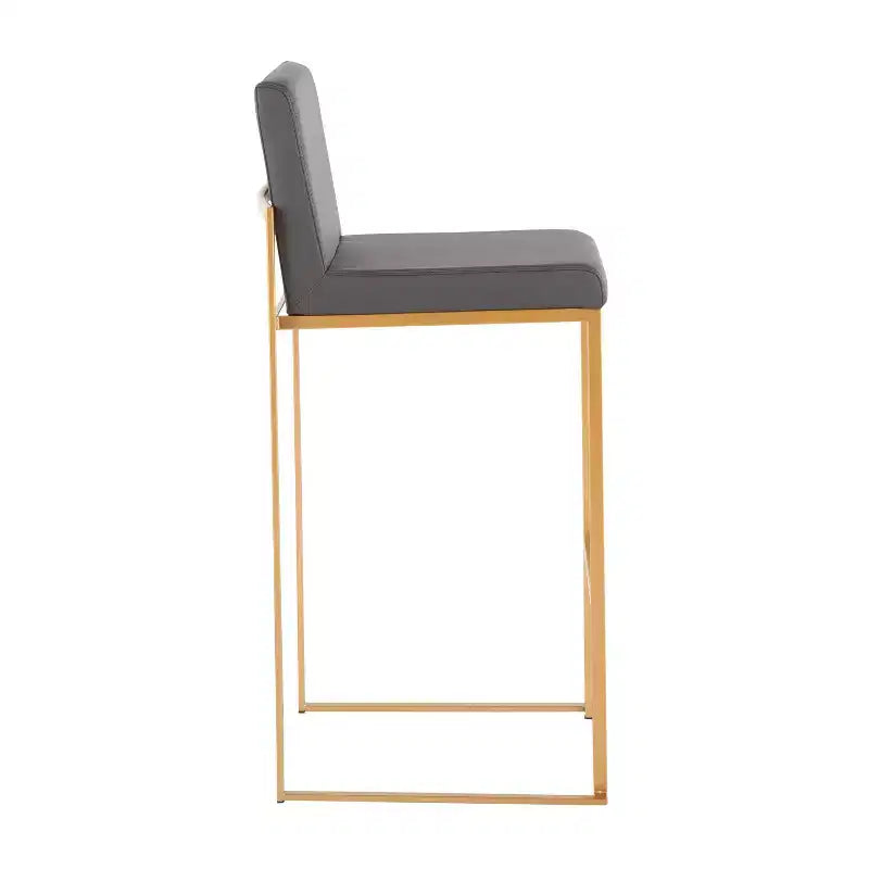 LumiSource Set of 3 Fuji High Back Barstools Gold Steel/Gray PU