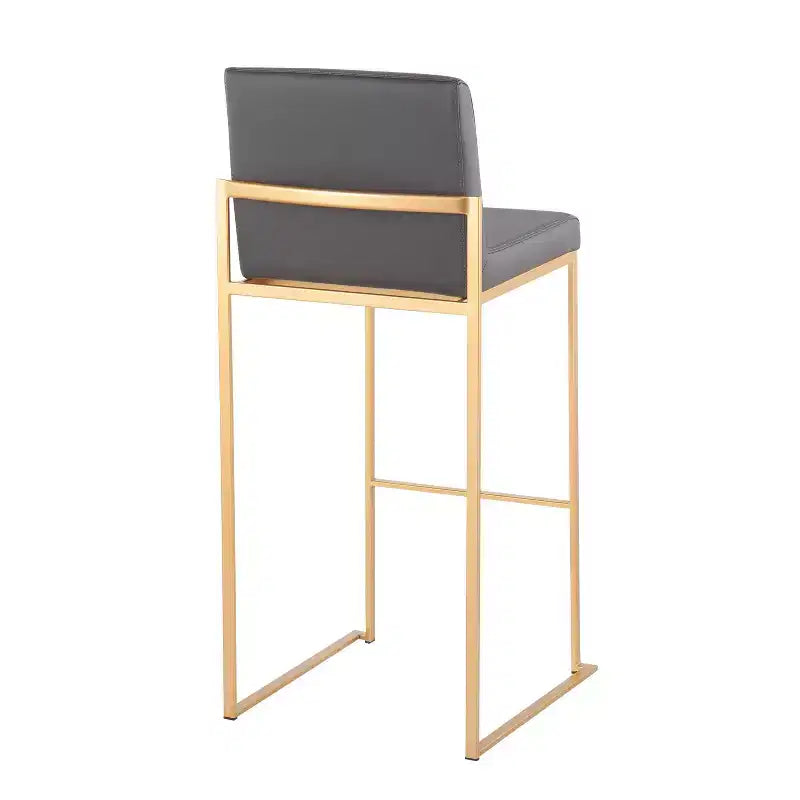 LumiSource Set of 3 Fuji High Back Barstools Gold Steel/Gray PU