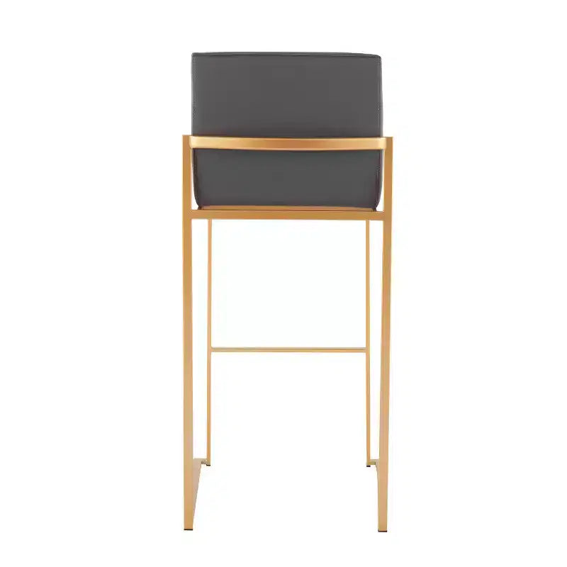 LumiSource Set of 3 Fuji High Back Barstools Gold Steel/Gray PU