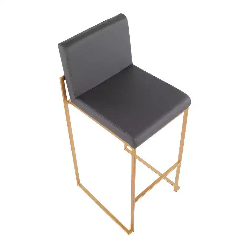 LumiSource Set of 3 Fuji High Back Barstools Gold Steel/Gray PU