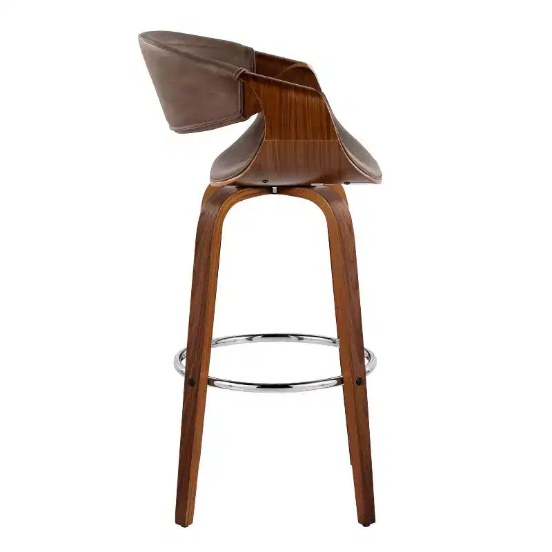 LumiSource Set of 2 Symphony Barstools Walnut Wood/Chrome Metal/Espresso PU