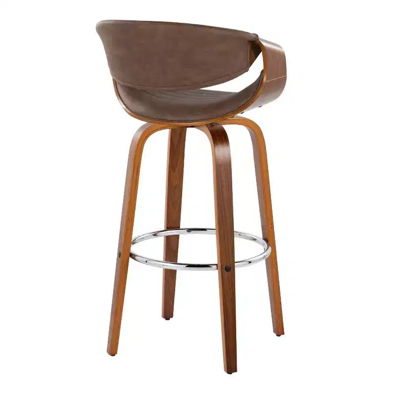 LumiSource Set of 2 Symphony Barstools Walnut Wood/Chrome Metal/Espresso PU