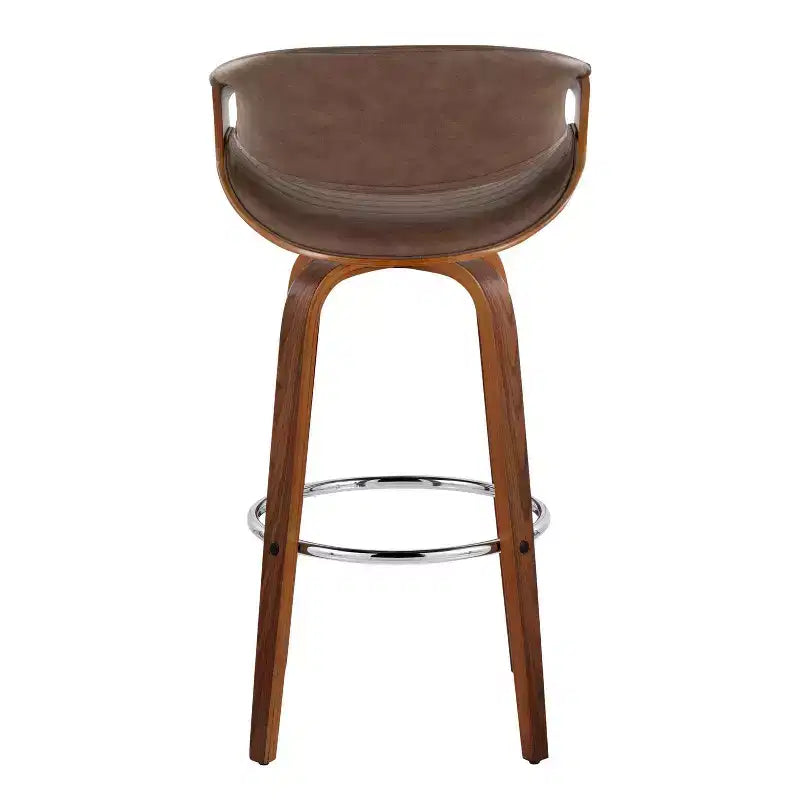 LumiSource Set of 2 Symphony Barstools Walnut Wood/Chrome Metal/Espresso PU
