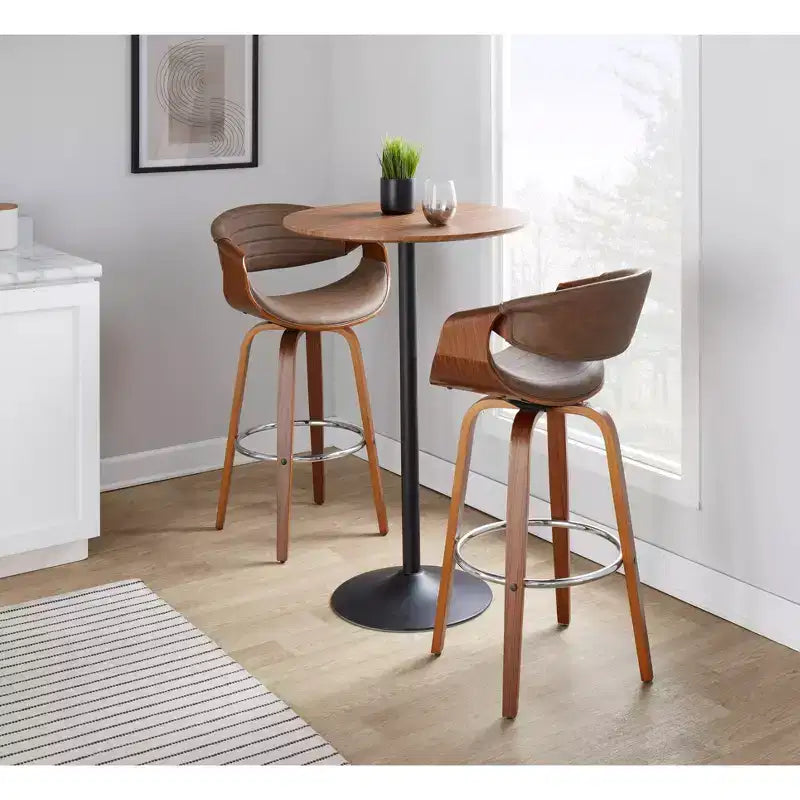 LumiSource Set of 2 Symphony Barstools Walnut Wood/Chrome Metal/Espresso PU