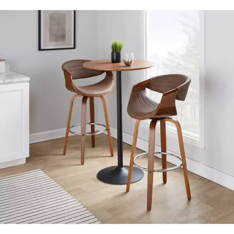 LumiSource Set of 2 Symphony Barstools Walnut Wood/Chrome Metal/Espresso PU
