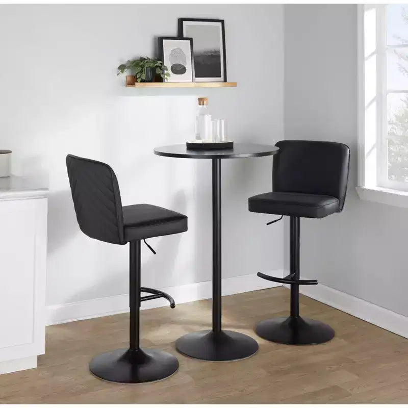 LumiSource Set of 2 Henry Adjustable Barstools Black Metal/Black PU