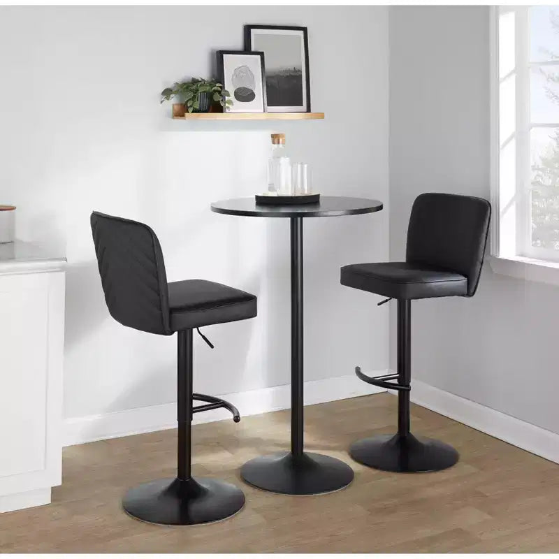 LumiSource Set of 2 Henry Adjustable Barstools Black Metal/Black PU