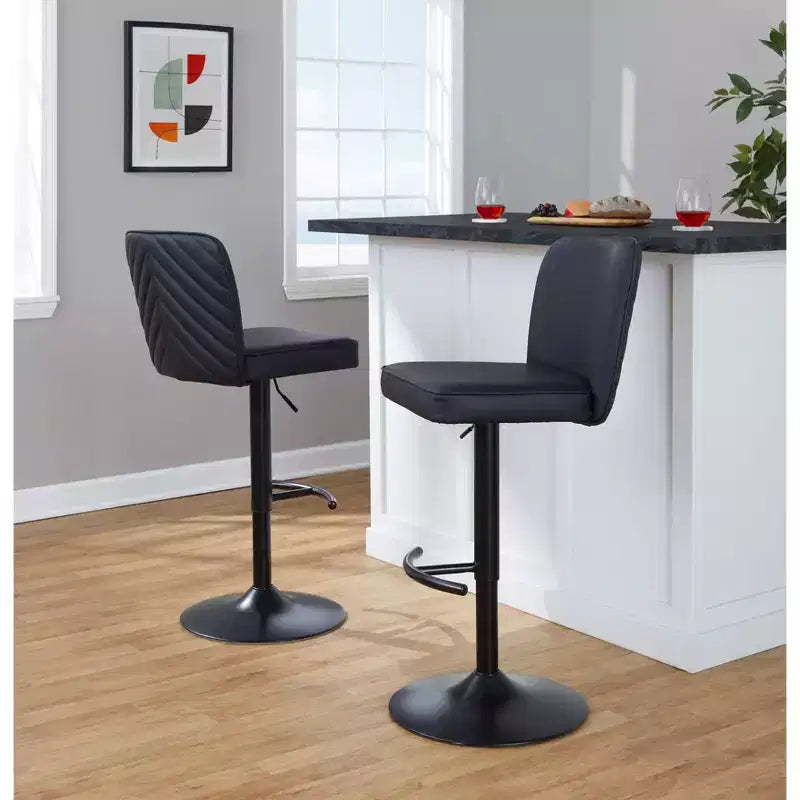 LumiSource Set of 2 Henry Adjustable Barstools Black Metal/Black PU