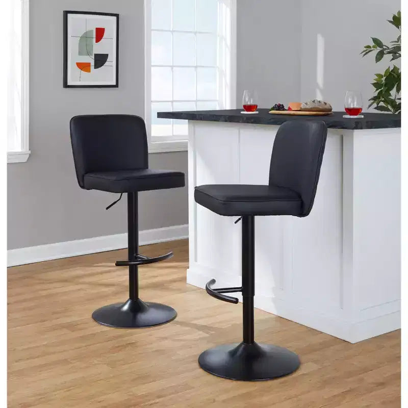 LumiSource Set of 2 Henry Adjustable Barstools Black Metal/Black PU