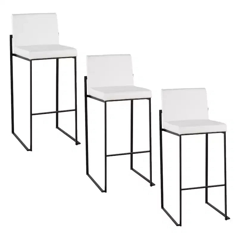 LumiSource Set of 3 Fuji High Back Barstools Black Steel/White PU