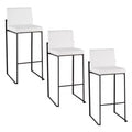 LumiSource Set of 3 Fuji High Back Barstools Black Steel/White PU
