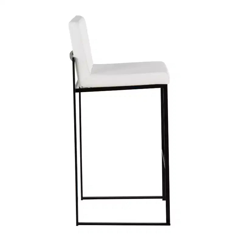 LumiSource Set of 3 Fuji High Back Barstools Black Steel/White PU