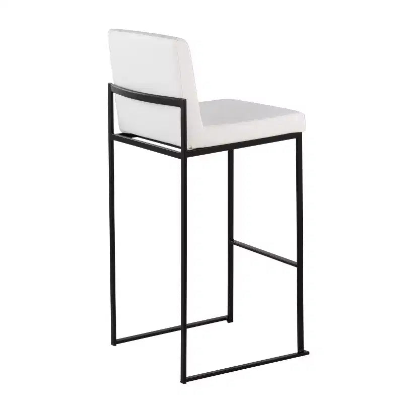 LumiSource Set of 3 Fuji High Back Barstools Black Steel/White PU