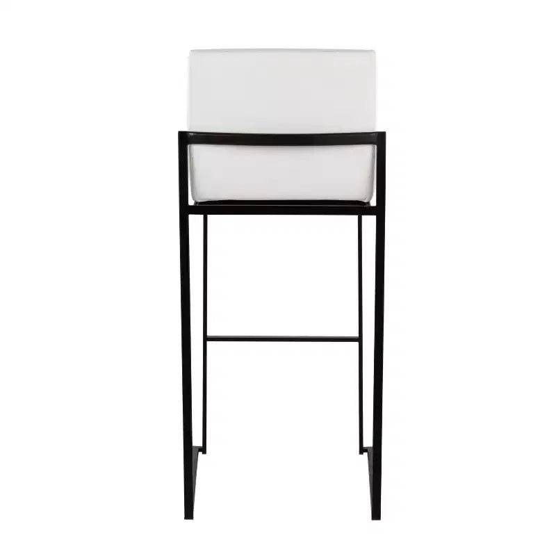 LumiSource Set of 3 Fuji High Back Barstools Black Steel/White PU